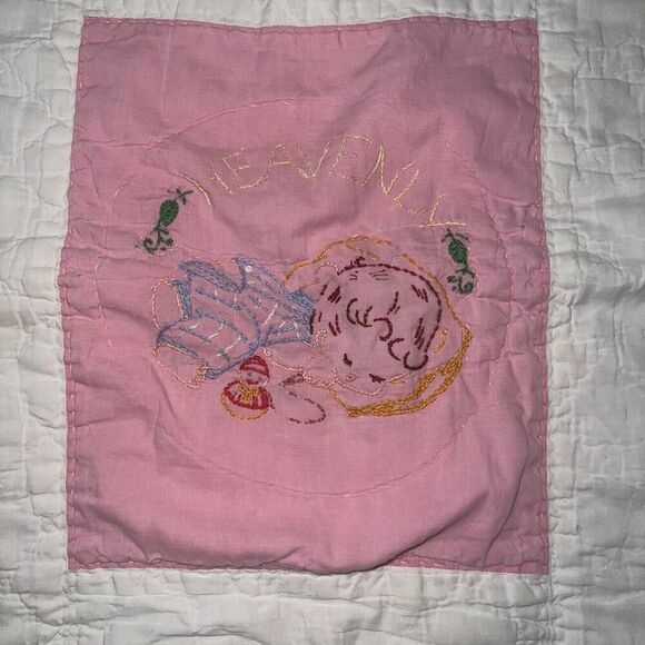 Vintage Baby Quilt Embroidered Goodnight Prayer Lay Me Down to Sleep 40” x 51” - Picture 7 of 16